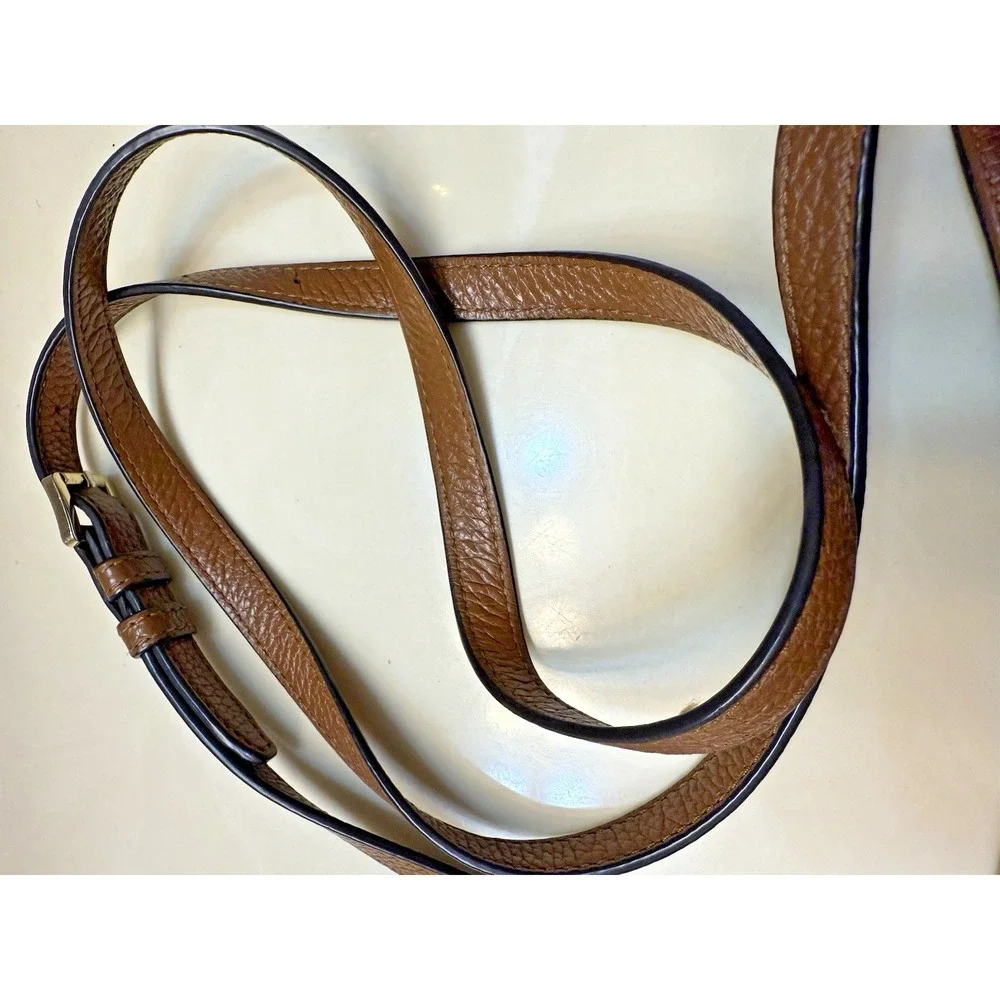 Michael KORS Tan Leather Crossbody Purse Signature Gold Buckle